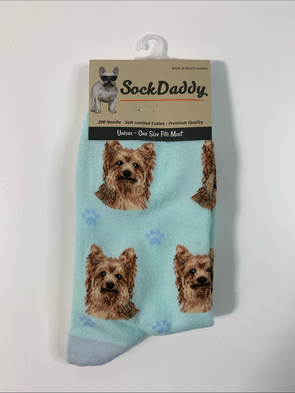 Sock Daddy Yorkie Dog Pattern Socks - Unisex Light Blue